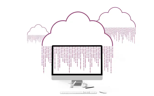 Computador conectado à armazenamento em nuvem, representando armazenamento digital de documentos contábeis